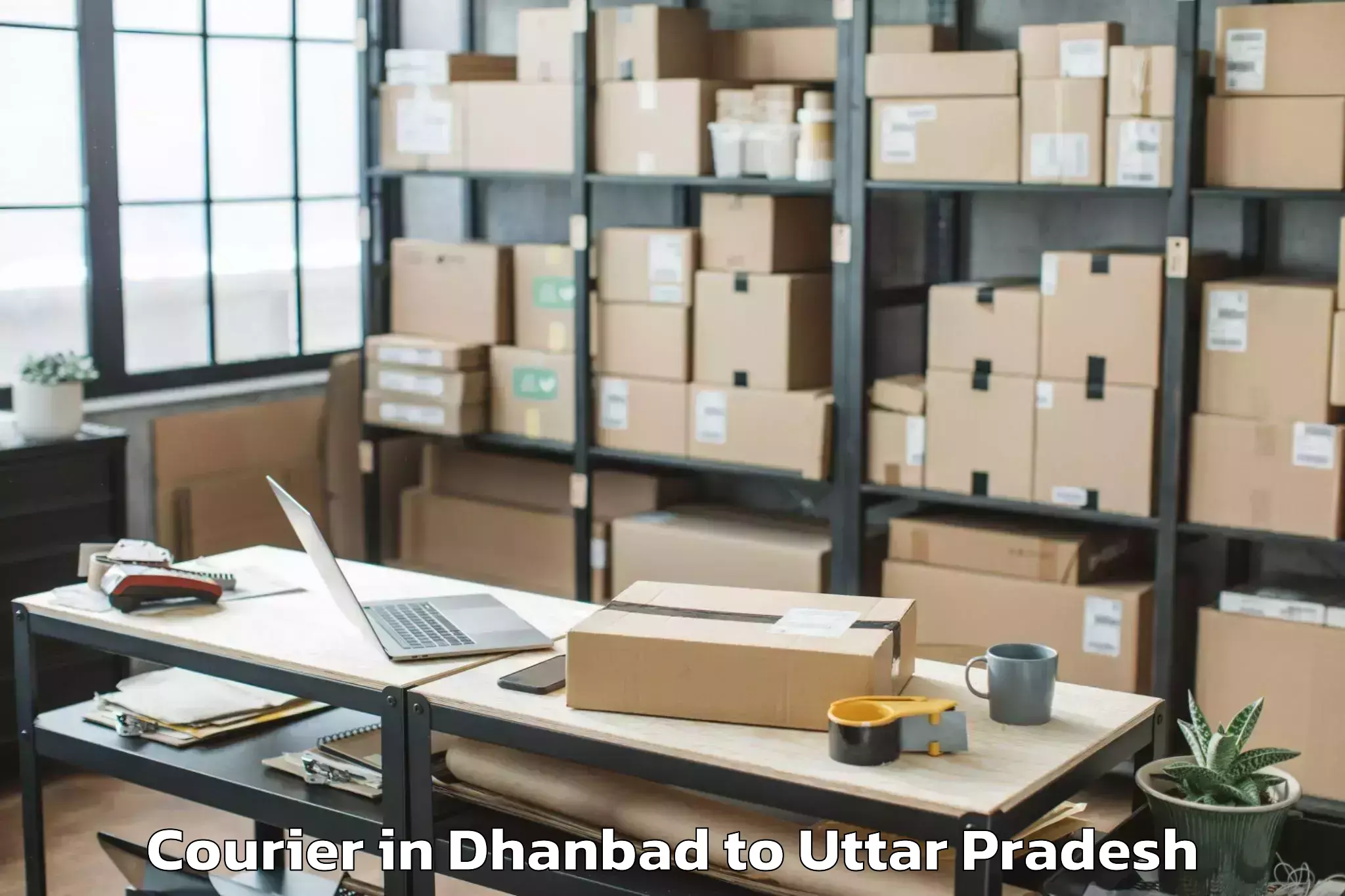 Hassle-Free Dhanbad to Muhammadabad Gohna Courier